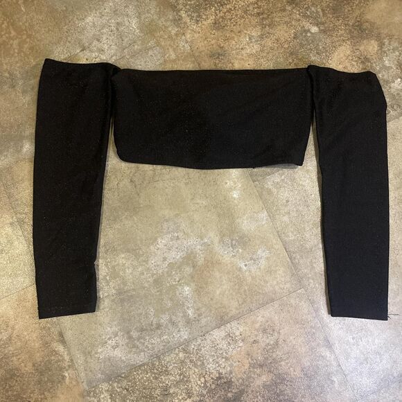 vintage vestidos y2k black longsleeve lace tie cold shoulder half sleeve large - Picture 1 of 5